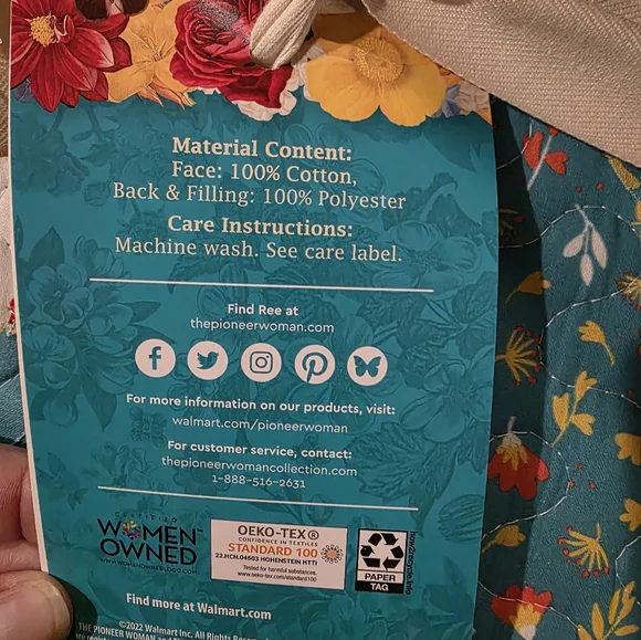 Vibrant Floral Quilt - King Size - Teal and Cream, By the Pioneer Woman - Picture 4 of 6